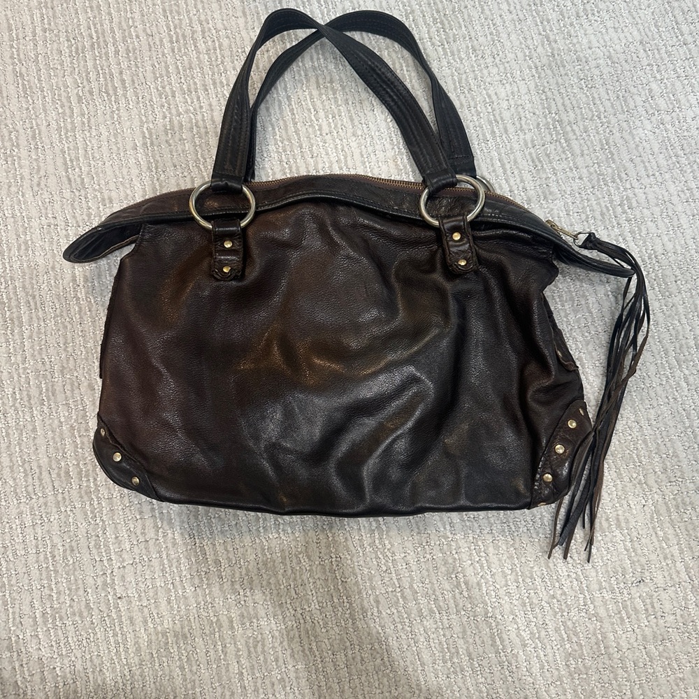 Bulga Studded Brown Leather Handbag - Picture 2 of 4